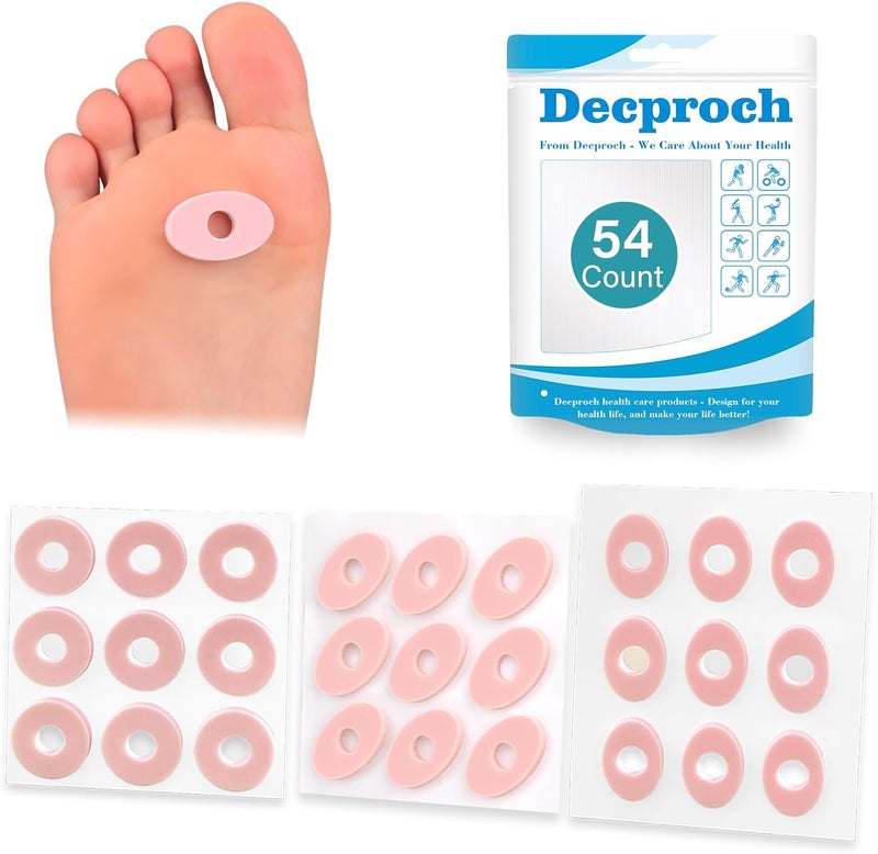 Decproch Corn Cushions Callus Pads, Corn Removers for Toes and Feet, Callus Cushions to Protect Sore Spots with Foam Padding, Pain Relief from Calluses, Corns, Blisters (Multi-Size, 54 Count) - Image 1
